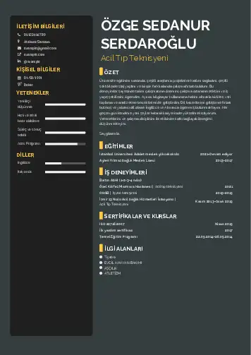 Acil Tıp Teknisyeni CV Örnekleri cv indir